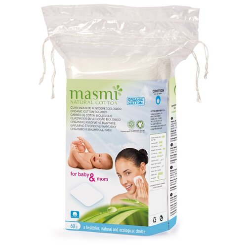 фото Гигиенические косметические диски "masmi natural cotton", прямоугольные, 60 штук