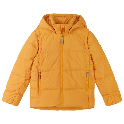 фото Пуховик reima, демисезон/зима, укороченный, карманы, капюшон, размер 110, оранжевый