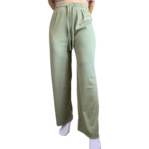 фото Кюлоты в рубчик женские широкие / штаны палаццо клеш зеленый нет бренда