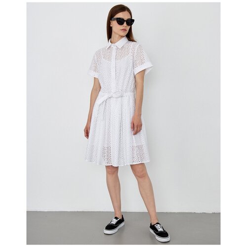 фото Cocos хлопковое платье-рубашка с ажурной вышивкой, белый, m