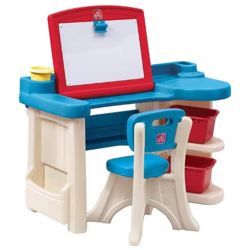 фото Комплект step2 стол + стул арт-студия 96x41 см синий/бежевый/красный