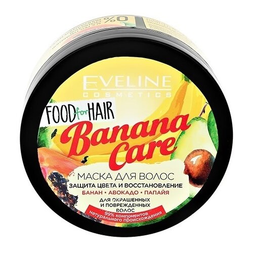 фото Eveline cosmetics food for hair маска для волос banana care защита цвета и восстановление, 500 мл