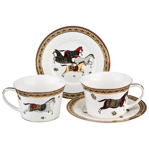 фото Lefard набор чайных пар лошадь 760-042 4 предмета 300мл белый/коричневый