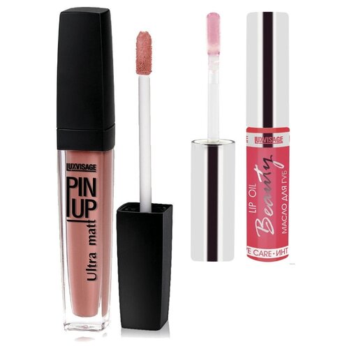 фото Luxvisage блеск для губ pin up ultra matt и масло для губ, 21 beige rose/3 карамельный эликсир