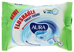 Влажная туалетная бумага Aura Family Flushable Toilet Tissue с алоэ вера