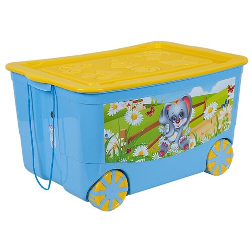 фото Ящик для игрушек elfplast kidsbox на колесах, голубо-желтый, заяц