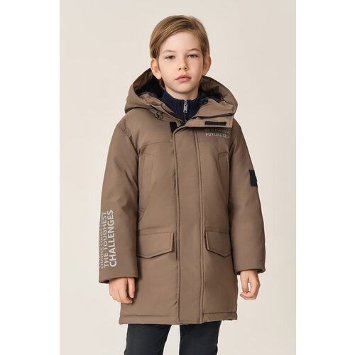 фото Парка baon, демисезон/зима, карманы, капюшон, размер 122, коричневый