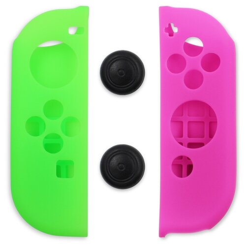 фото Защитный комплект arbitt cokebox (накладки и кнопки зелено-розовые) из высококачественной резины soft touch для контроллеров joy-con игровой консоли nintendo switch anylife