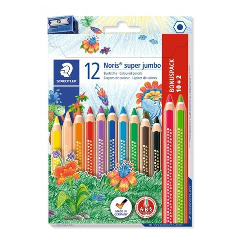 фото Карандаши цветные "noris club super jumbo 129", 12 цветов + точилка staedtler