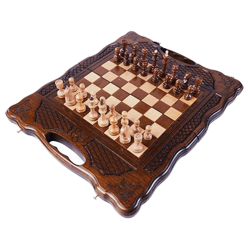 фото Haleyan шахматы + нарды резные 139, с ручкой, 30 см