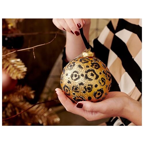 фото Набор стеклянных ёлочных шаров леопардовый гламур, золотой, 10 см, упаковка 2 шт, kaemingk 062433-золотой