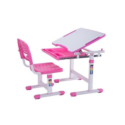 фото Комплект mealux парта + стул evo-06 66x47 см белый/розовый