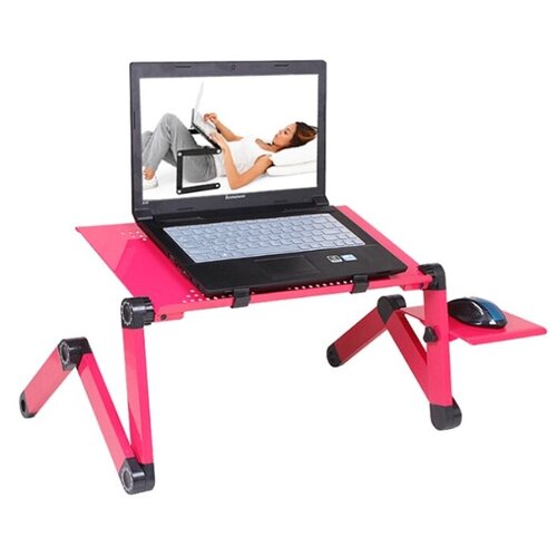 фото Стол-трансформер для ноутбука с регулировкой ножек, охлаждением и подставкой для мышки, розовый urm