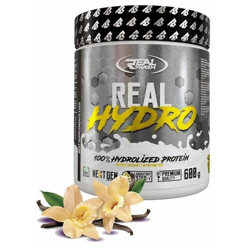 фото Сывороточный протеин real pharm real hydro, 600г (ваниль) для набора мышечной массы, изолят белка, спортивное питание