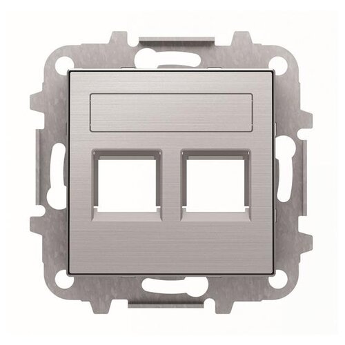 фото Накладка abb 2cla851820a1401 для 2-х суппортов/разъёмов типа 2017... и/или 2018..., со шторками и полем для надписи, нержавеющая сталь