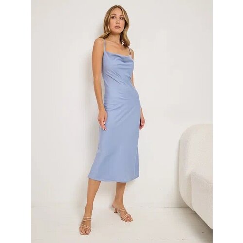 фото Платье-комбинация вечернее, полуприлегающее, макси, размер м, голубой шёлковые сети