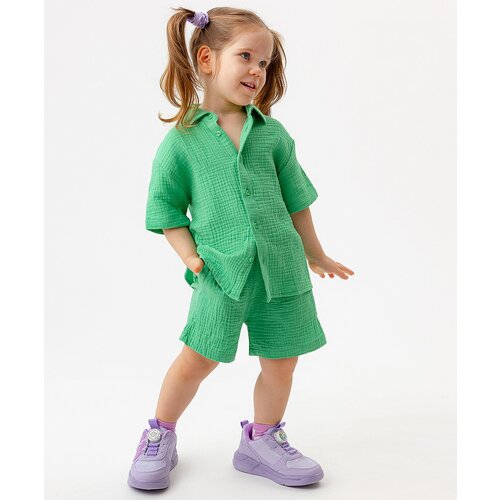 фото Шорты зеленые button blue, для девочек, размер 104, мод 123bbgmc60024800