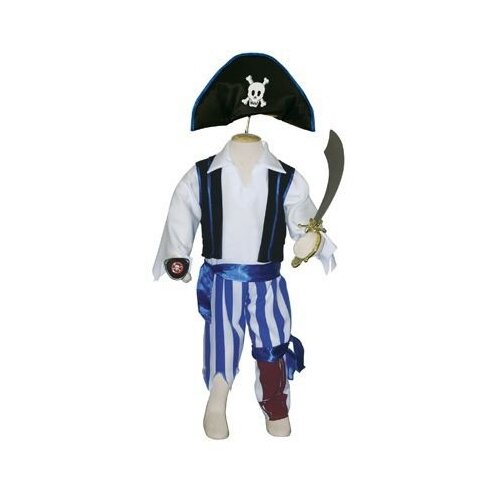 фото Костюм travis designs одноногий пират, белый/синий/красный, размер 3-5 лет