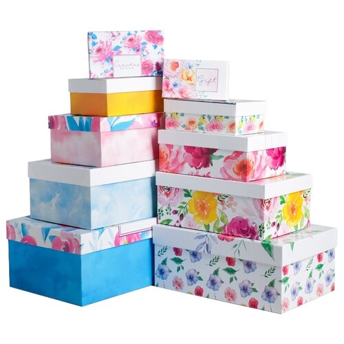 фото Набор подарочных коробок дарите счастье цветочная феерия, 10 шт., голубой/розовый