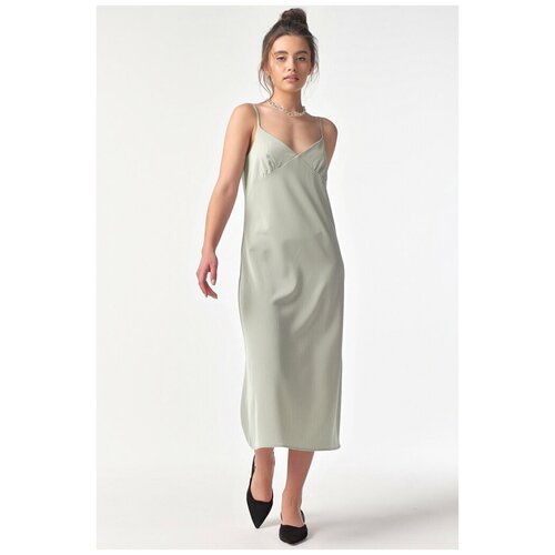 фото Платье-комбинация fly, в бельевом стиле, прилегающее, миди, размер 46, зеленый