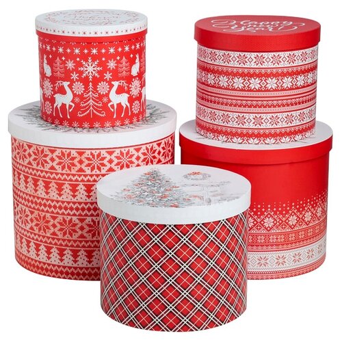 фото Набор подарочных коробок дарите счастье скандинавские узоры, 5 шт., белый/красный