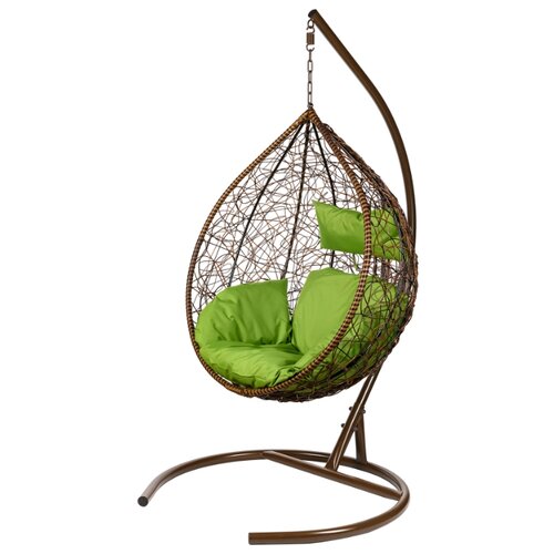 фото Кресло подвесное bigarden "tropica", коричневое, со стойкой, зелёная подушка (чехол в подарок)