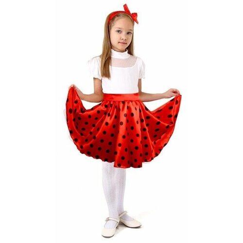 фото Карнавальный набор для девочки юбка для вечеринки красная в черный горох, повязка, рост 122-128 страна карнавалия