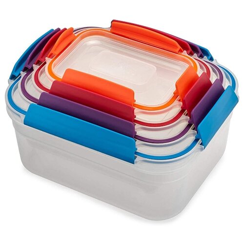 фото Joseph joseph набор контейнеров для хранения продуктов nest lock 81090, прозрачный/голубой/фиолетовый/красный/оранжевый