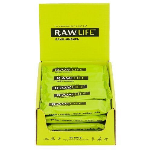 фото Фруктовый батончик r.a.w. life орехово-фруктовый батончик r.a.w. life без сахара лайм - имбирь, 20 шт