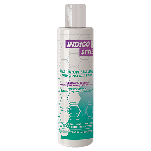 фото Indigo hyaluron shampoo шампунь антиспам для волос - глубокое очищение и защита от повреждений, повышение иммунитета волос 200 мл indigo style