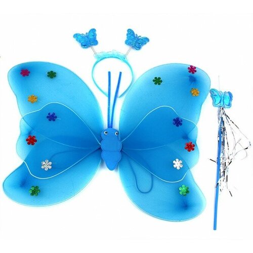 фото Крылья феи, бабочки, с палочкой и ободком, цвет голубой смехторг
