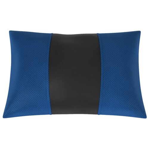 фото Автомобильная подушка, поясничный подпор экокожа. середина: чёрная гладкая экокожа. боковины: синяя экокожа с перфорацией. avtolider1
