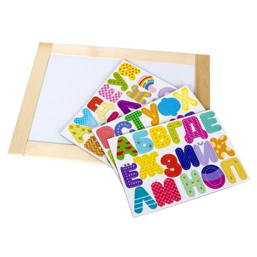 фото Доска обучающая магнитно-маркерно-меловая "веселая азбука", 36,5x26,5 см (магнитные буквы, 50 штук) десятое королевство