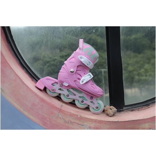 фото Детские раздвижные роликовые коньки для фрискейта cougarscates размер l (34- 37) розовые