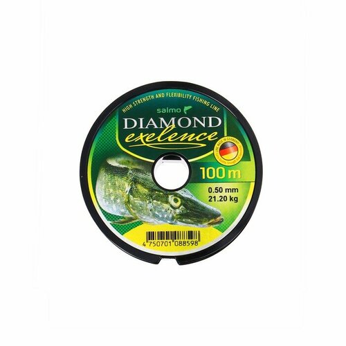 фото Леска монофильная salmo diamond exelence, диаметр 0.5 мм, тест 21.2 кг, 100 м, светло-зелёная 7589