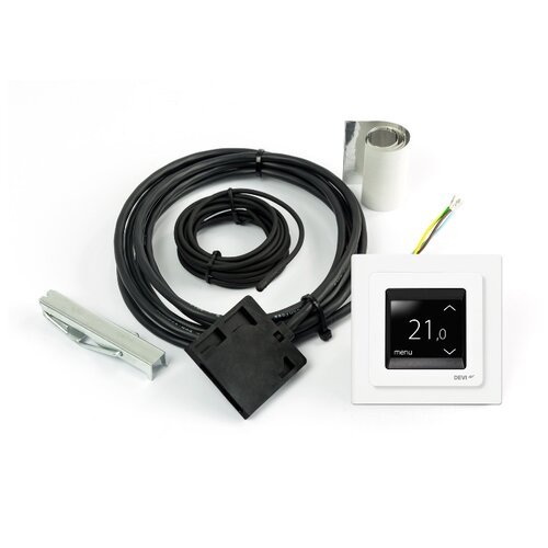 фото Нагревательная система devidry™ pro kit: devireg™ touch (белый) + датчик + соединит.кабель 3 м.,10а + ключ для разъемов + алюм.клейкая лента