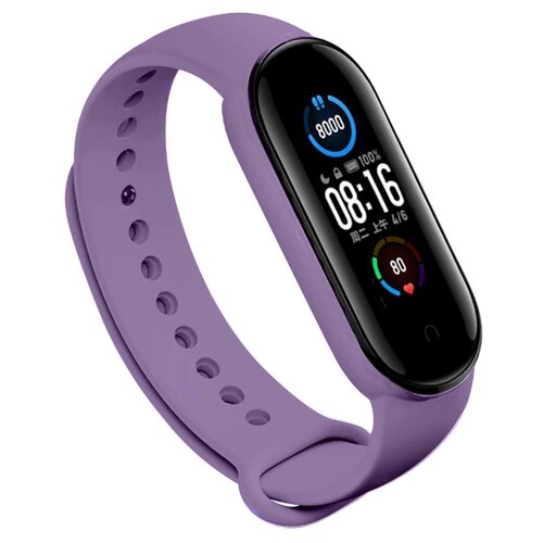 фото Силиконовый ремешок для xiaomi mi band 5 и mi band 6 (sport) / спортивный ремешок на фитнес трекер сяоми ми бенд 5 и ми банд 6 (спорт) сиреневый pastila