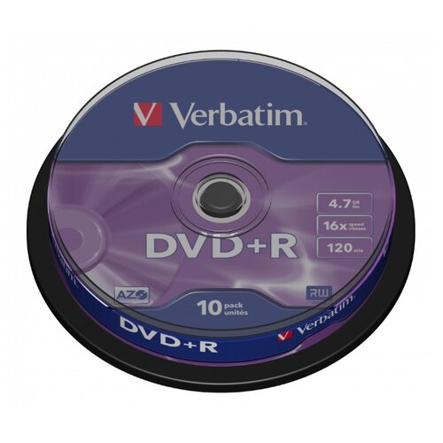 фото Диск dvd+r(плюс) verbatim 4,7 gb 16x, cake box, 10 штук