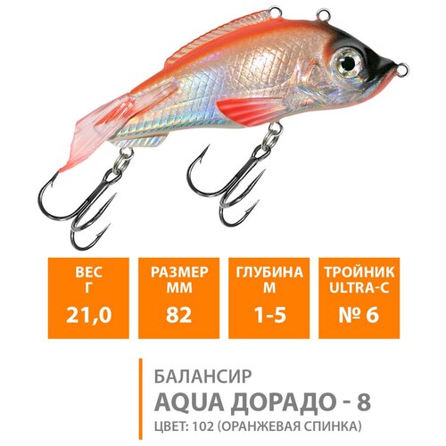 фото Балансир для зимней рыбалки aqua дорадо - 8 82mm, вес - 21,0g, цвет 102 (оранжевая спинка)