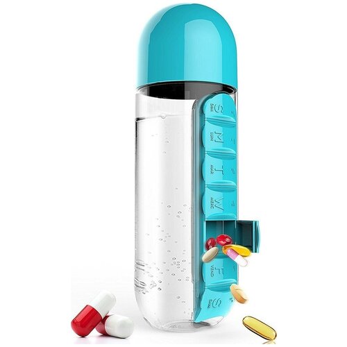 фото Бутылка для лекарств pill & vitamen organizer bottle (0,6 литра) синий нет бренда