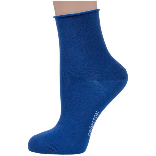 фото Женские носки без резинки из мерсеризованного хлопка grinston socks (pingons) синие, размер 25