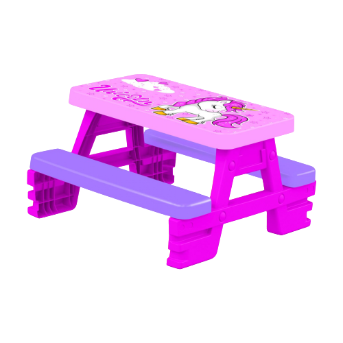 фото Комплект dolu стол + 2 скамьи пикник единорога 77x71 см розовый/фиолетовый