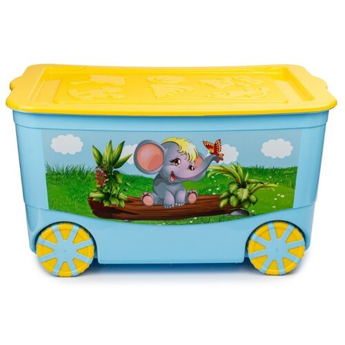 фото Ящик для игрушек elfplast kidsbox на колесах, голубо-желтый