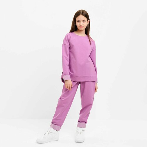 фото Комплект одежды minaku, свитшот и брюки, повседневный стиль, размер 152, фиолетовый
