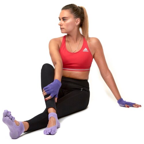 фото Носки противоскользящие для занятий йогой, фиолетовый и перчатки противоскользящие для занятий йогой, фиолетовый bradex