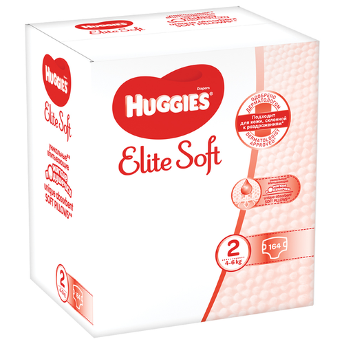 фото Huggies подгузники elite soft 2 (4-6 кг), 164 шт