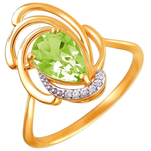 фото Эстет кольцо с хризолитом и фианитами из красного золота 01к3111104-4, размер 17.5