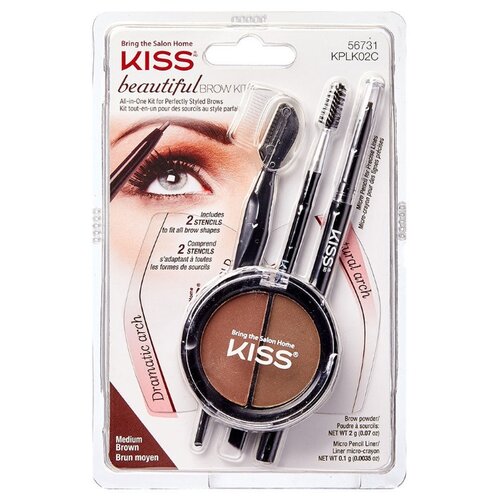 фото Kiss набор для бровей beautiful brow kit (kplk02c) medium brown