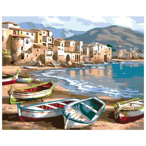 фото Картина по номерам "лодки на берегу", 40x50 см живопись по номерам