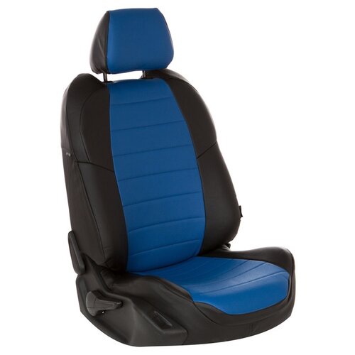 фото Чехлы на сиденья из экокожи для renault logan ii 40/60 / sandero ii (без подушек безопасности) c 14г. цвет: черный, синий. re-lg-l2-chesi-e автопилот
